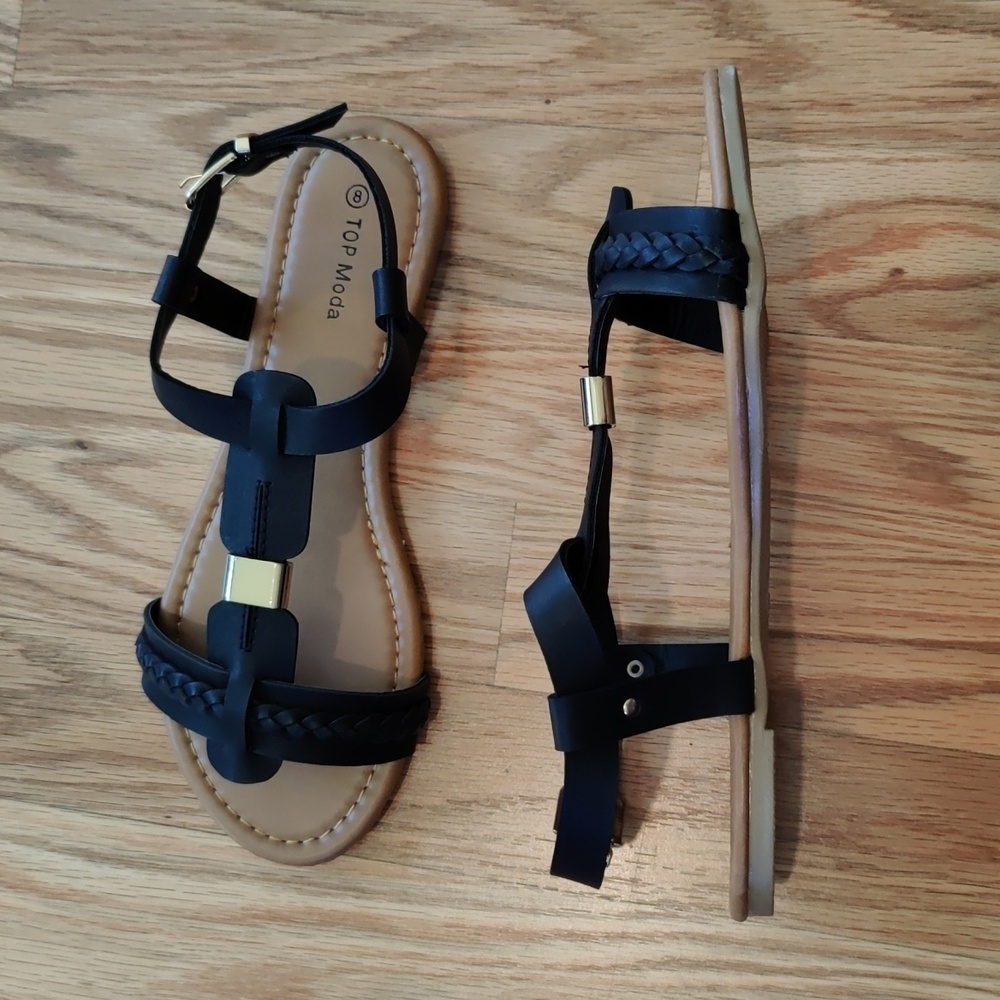 Top Moda Black Braided Sandals, NWT